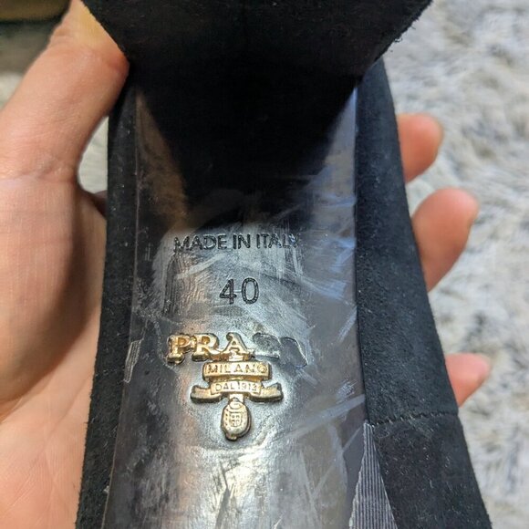 Prada Suede Heels Black Block Heels Buckle Size 40 US 10 - Picture 6 of 10